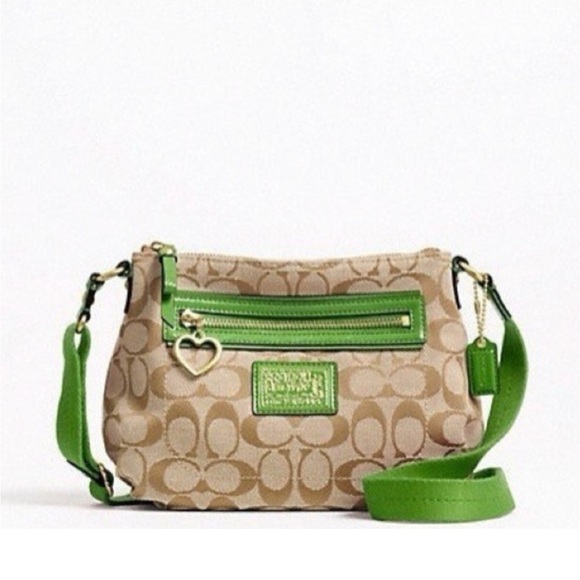 Coach Poppy 2012 Daisy Signature Crossbody Bag Beige & Green w 2 Coach Hangtags - Picture 11 of 17